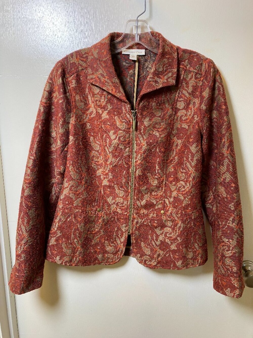 Coldwater Creek Tapestry Jacket Size 4 Rust Paisley Zip